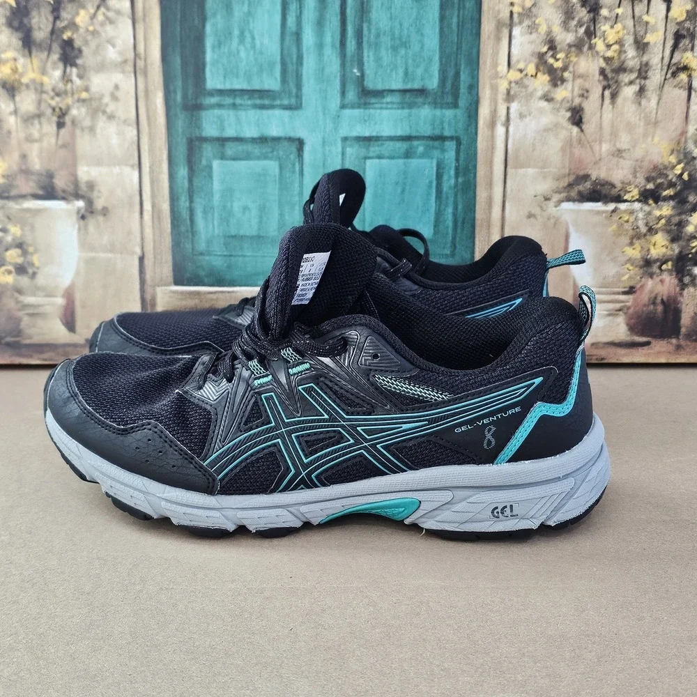 ASICS‎ Gel Venture 8 Womens Size 9 Shoes Black Teal Trail Running Shoe 1012B230
